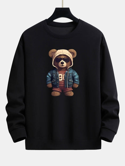 Sweat-shirt décontracté à imprimé ours en cuir