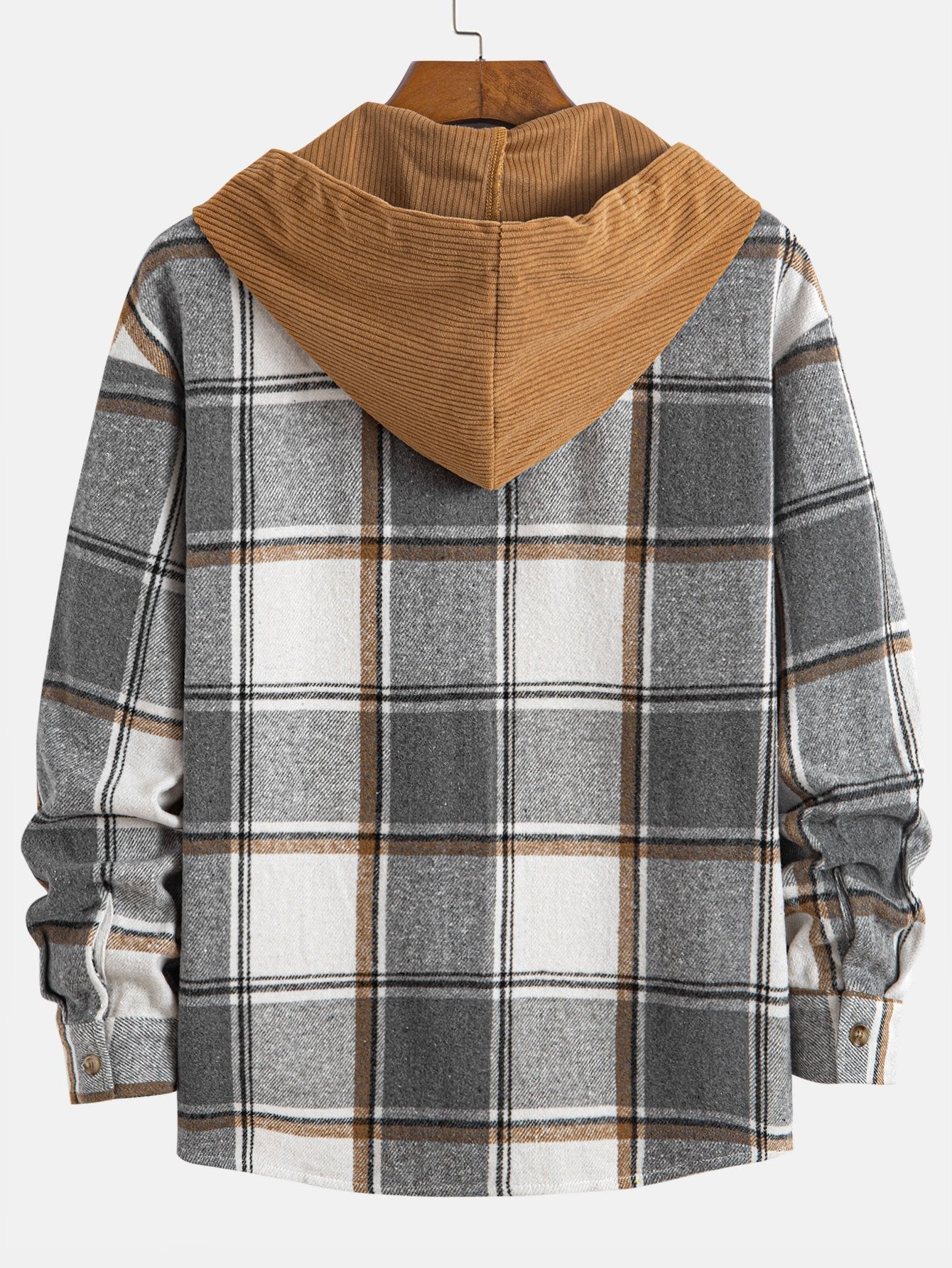Chemise à capuche en velours côtelé contrasté coupe décontractée