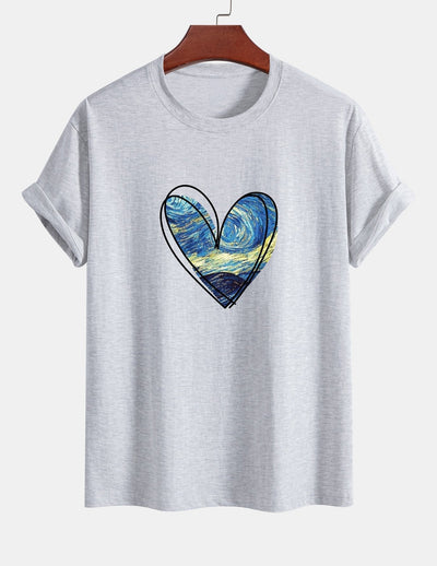 T-shirt en coton coupe standard à imprimé cœur et ciel étoilé