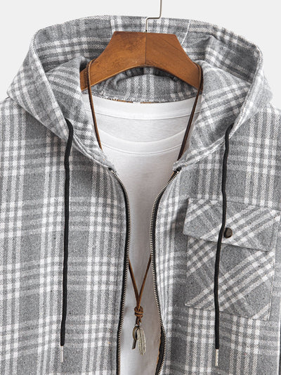 Chemise à capuche en flanelle à carreaux doublée Teddy