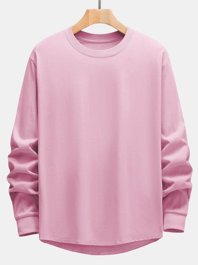 T-shirt basique à manches longues et ourlet en arc épais