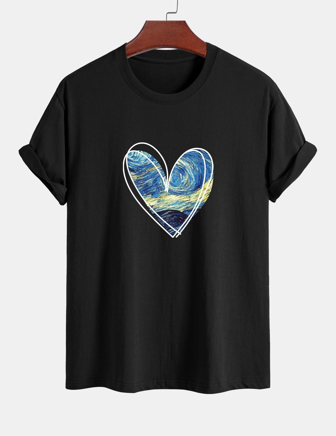 T-shirt en coton coupe standard à imprimé cœur et ciel étoilé