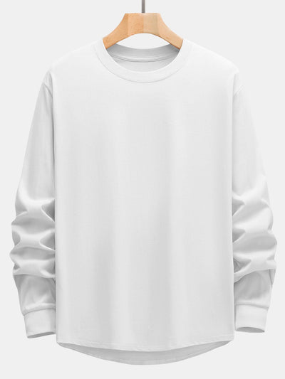 T-shirt basique à manches longues et ourlet en arc épais