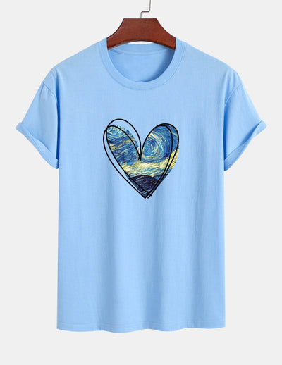 T-shirt en coton coupe standard à imprimé cœur et ciel étoilé
