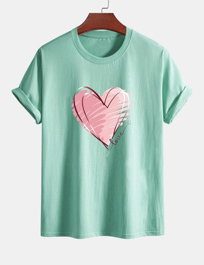 T-shirt en coton coupe classique à imprimé cœur Doodle