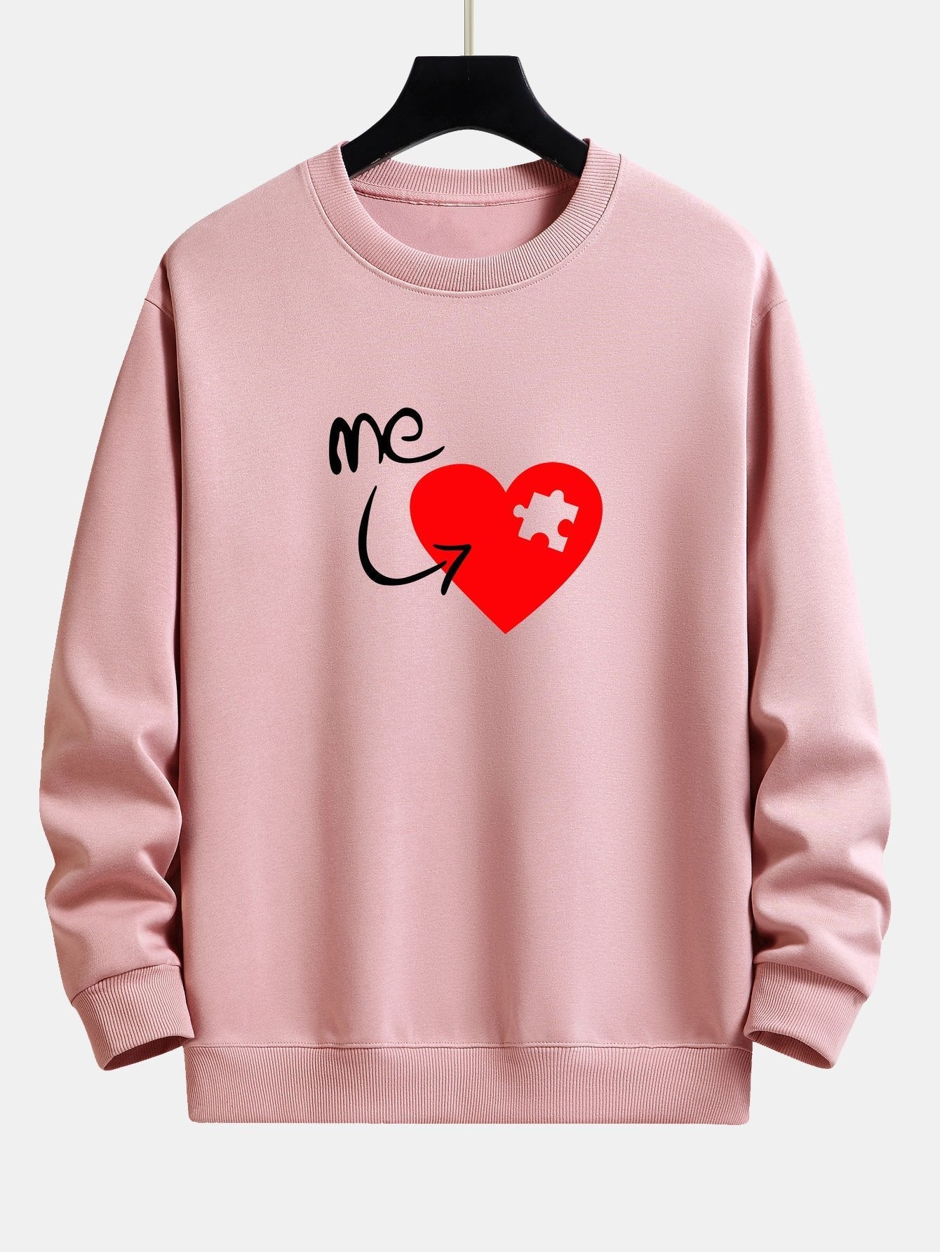 Sweat-shirt décontracté à imprimé cœur et pièce de puzzle