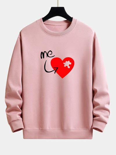 Sweat-shirt décontracté à imprimé cœur et pièce de puzzle