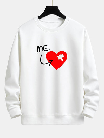 Sweat-shirt décontracté à imprimé cœur et pièce de puzzle