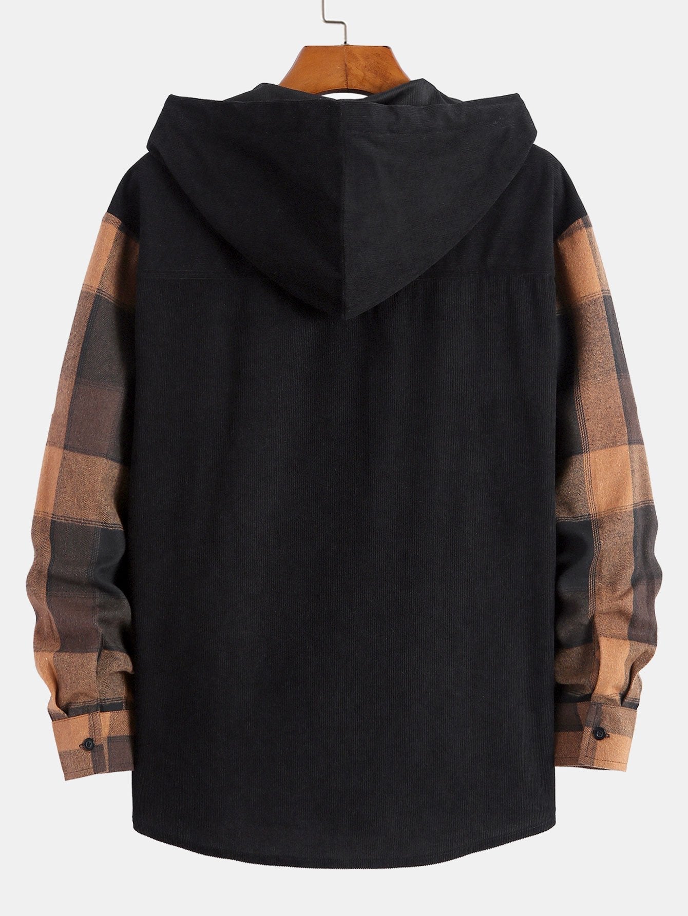 Chemise à capuche à carreaux et empiècements en velours côtelé coupe décontractée