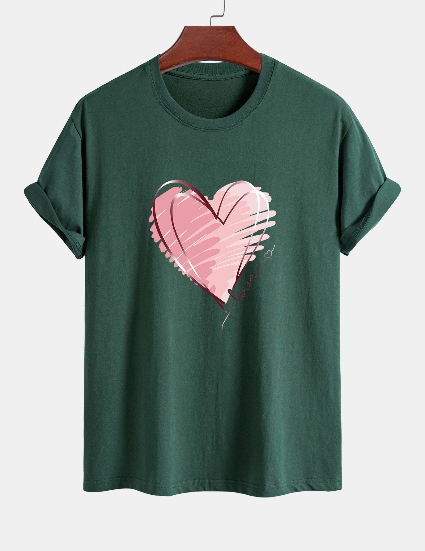 T-shirt en coton coupe classique à imprimé cœur Doodle