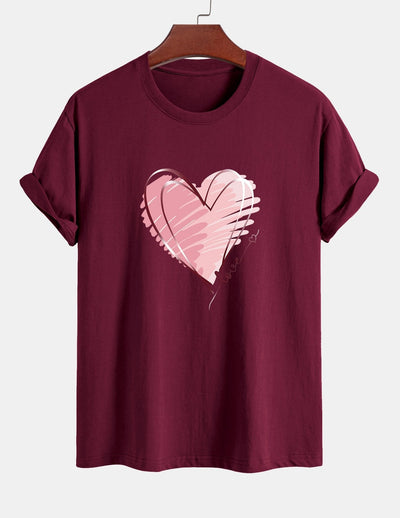 T-shirt en coton coupe classique à imprimé cœur Doodle