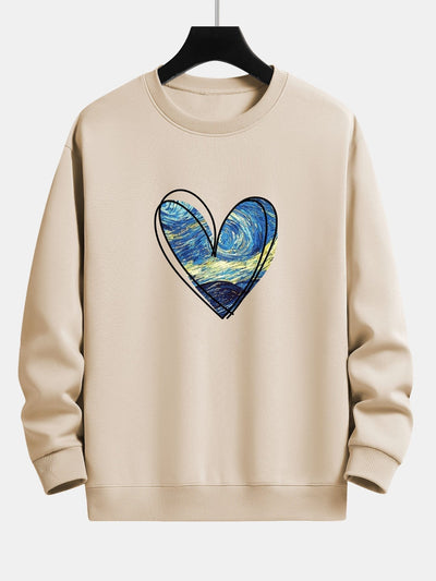 Sweat-shirt décontracté à imprimé cœur et ciel étoilé