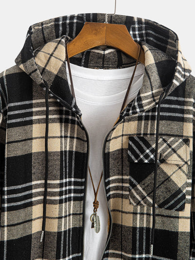 Teddy Lined Flannel Plaid Hooded Shirt