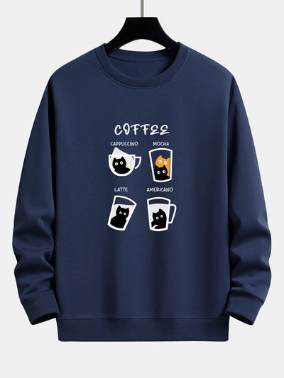 Coffee Cat Print Relax Fit Sweatshirt