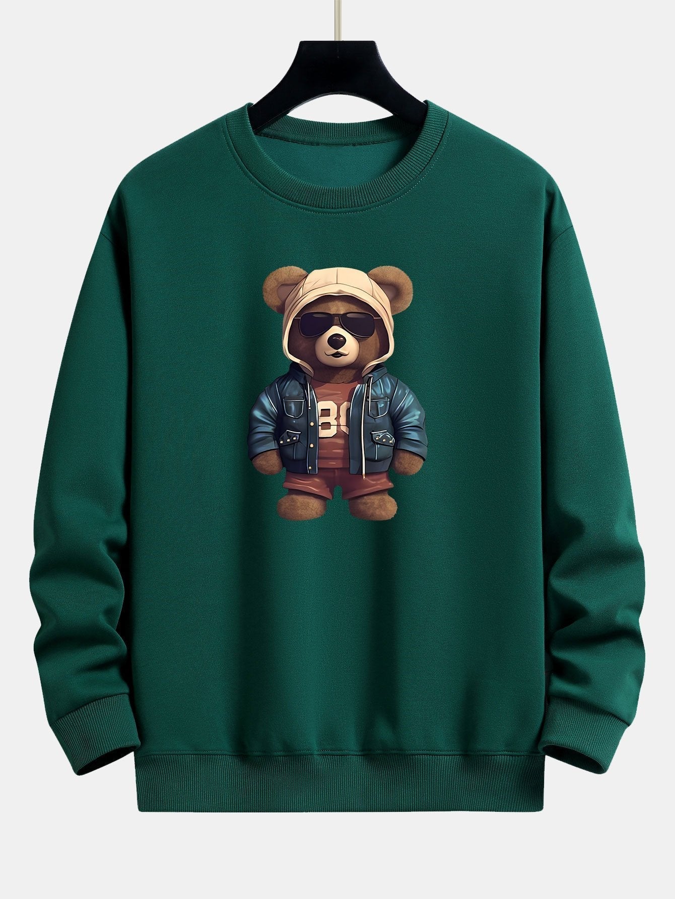 Sweat-shirt décontracté à imprimé ours en cuir