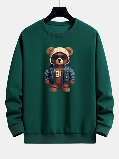 Sweat-shirt décontracté à imprimé ours en cuir