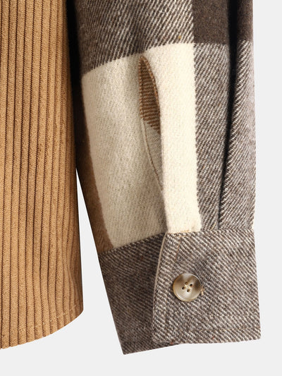 Chemise à capuche en velours côtelé à carreaux en flanelle coupe décontractée et pantalon de jogging cargo en velours côtelé