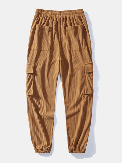 Chemise à capuche en velours côtelé à carreaux en flanelle coupe décontractée et pantalon de jogging cargo en velours côtelé