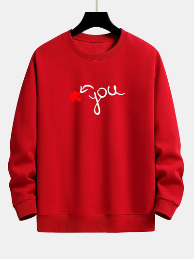 Sweat-shirt décontracté à imprimé cœur et pièce de puzzle