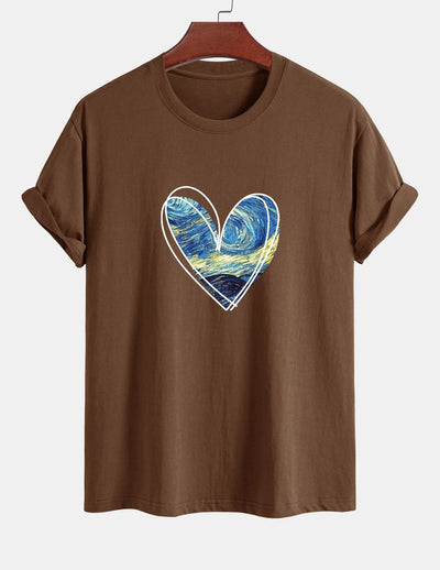T-shirt en coton coupe standard à imprimé cœur et ciel étoilé