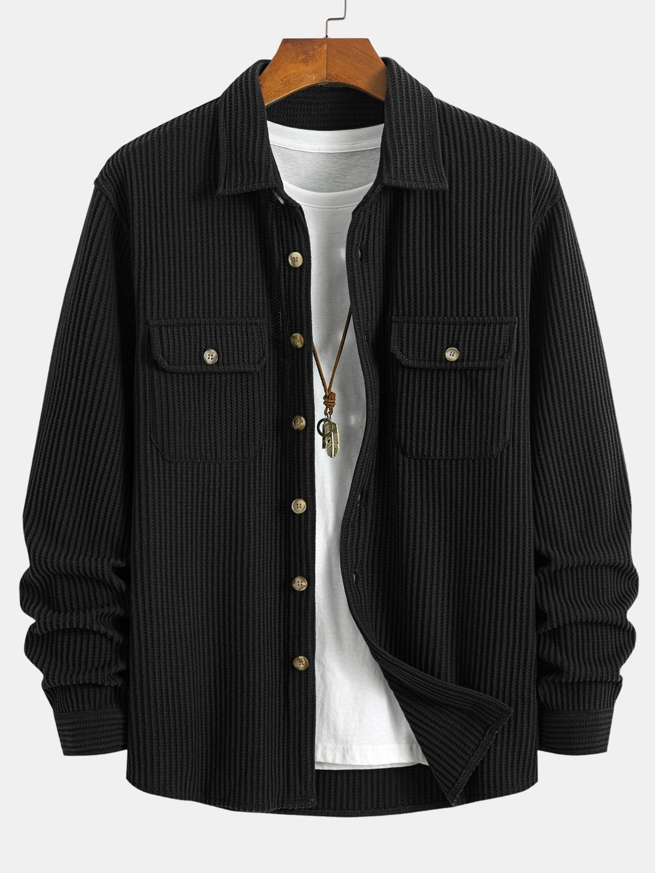 Chemise boutonnée gaufrée à double poche