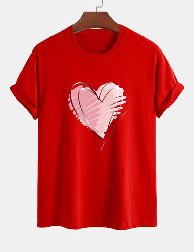 T-shirt en coton coupe classique à imprimé cœur Doodle