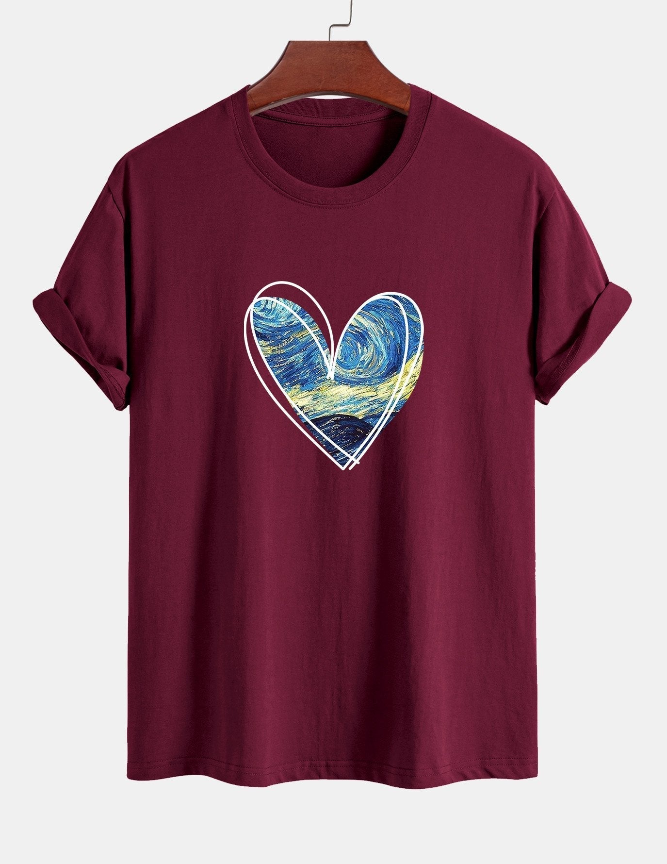 T-shirt en coton coupe standard à imprimé cœur et ciel étoilé