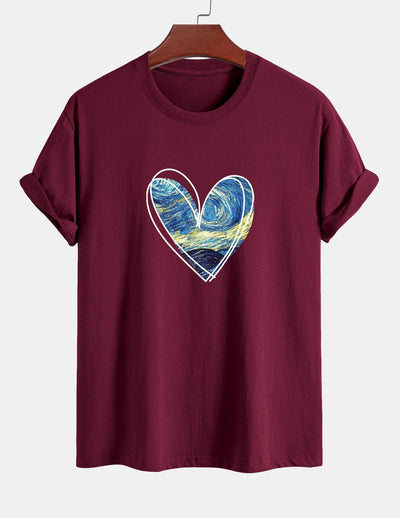 T-shirt en coton coupe standard à imprimé cœur et ciel étoilé