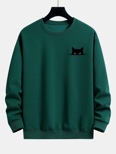 Sweat-shirt décontracté à imprimé chat noir