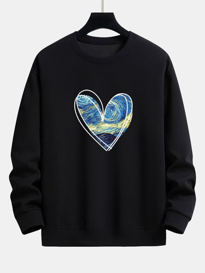 Sweat-shirt décontracté à imprimé cœur et ciel étoilé