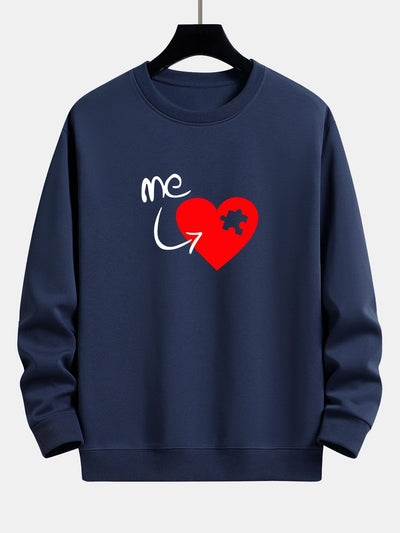 Sweat-shirt décontracté à imprimé cœur et pièce de puzzle