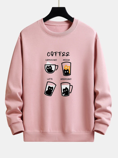 Coffee Cat Print Relax Fit Sweatshirt