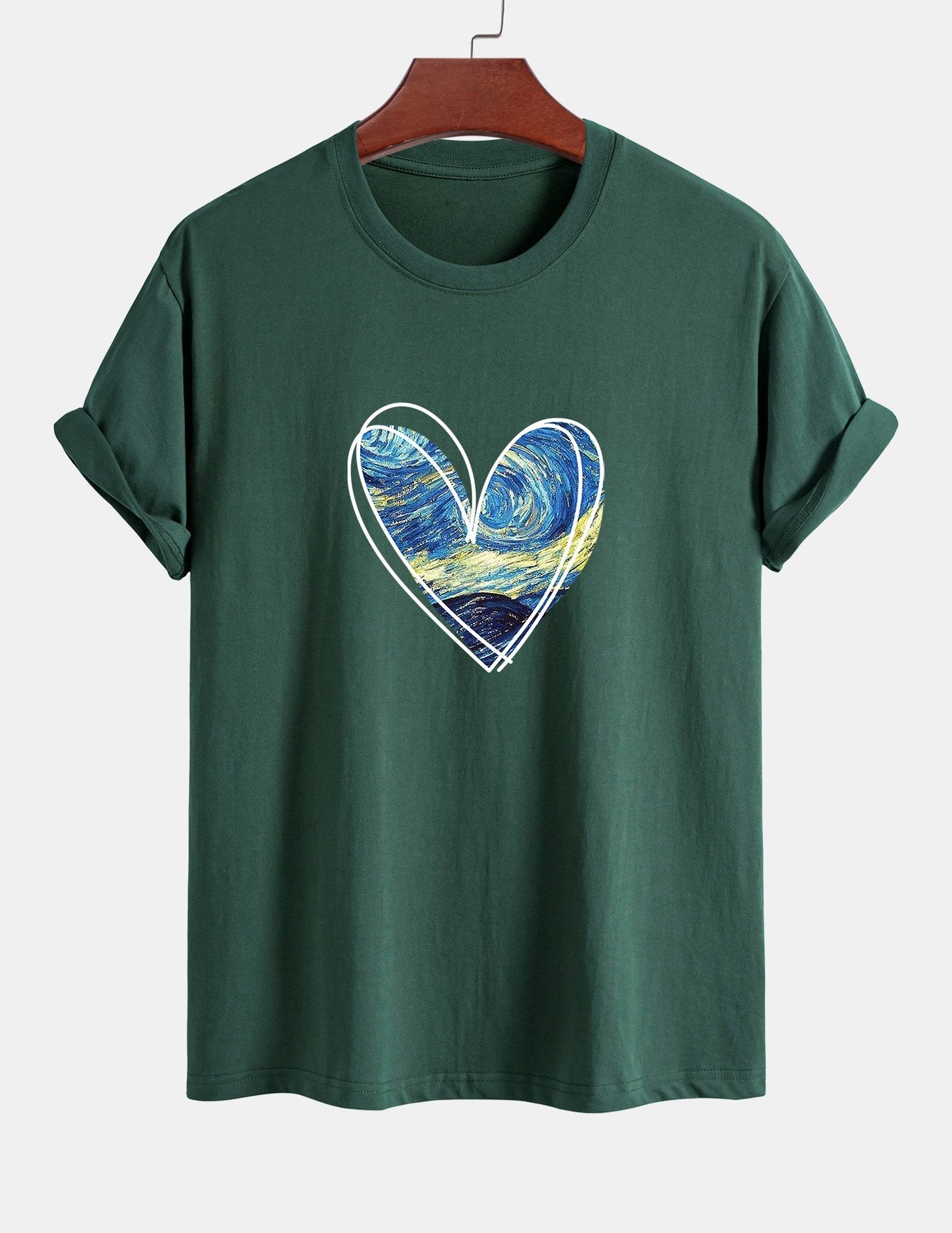 T-shirt en coton coupe standard à imprimé cœur et ciel étoilé