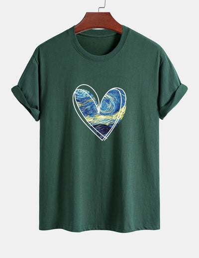 T-shirt en coton coupe standard à imprimé cœur et ciel étoilé