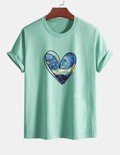 T-shirt en coton coupe standard à imprimé cœur et ciel étoilé