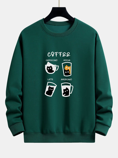 Coffee Cat Print Relax Fit Sweatshirt
