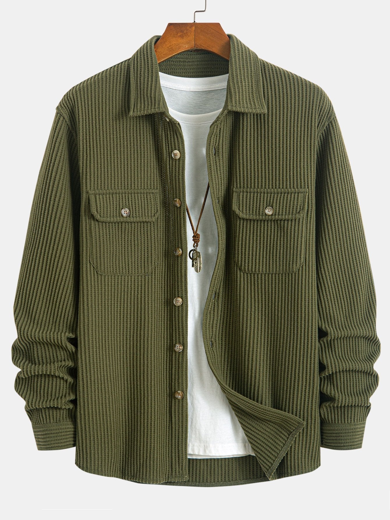 Chemise boutonnée gaufrée à double poche