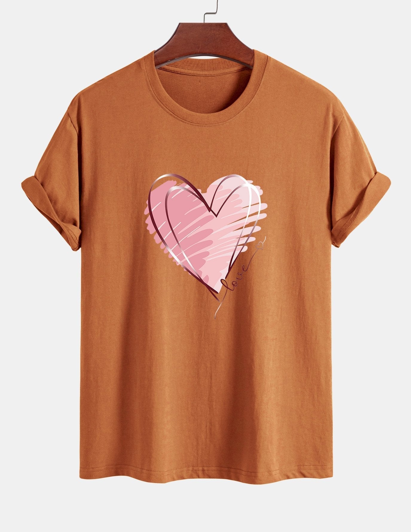 T-shirt en coton coupe classique à imprimé cœur Doodle