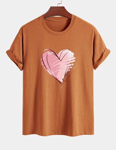 T-shirt en coton coupe classique à imprimé cœur Doodle