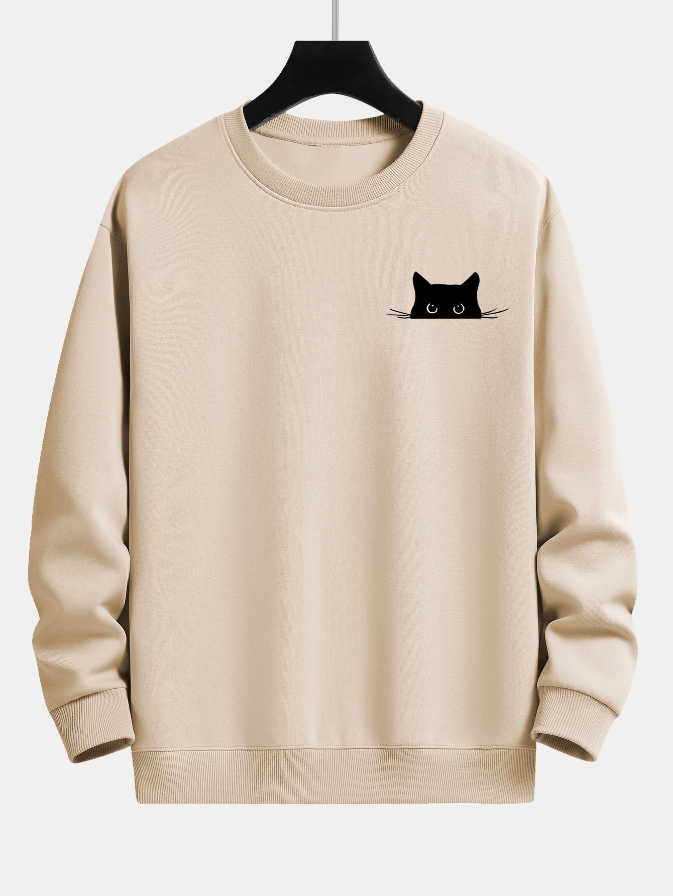 Sweat-shirt décontracté à imprimé chat noir