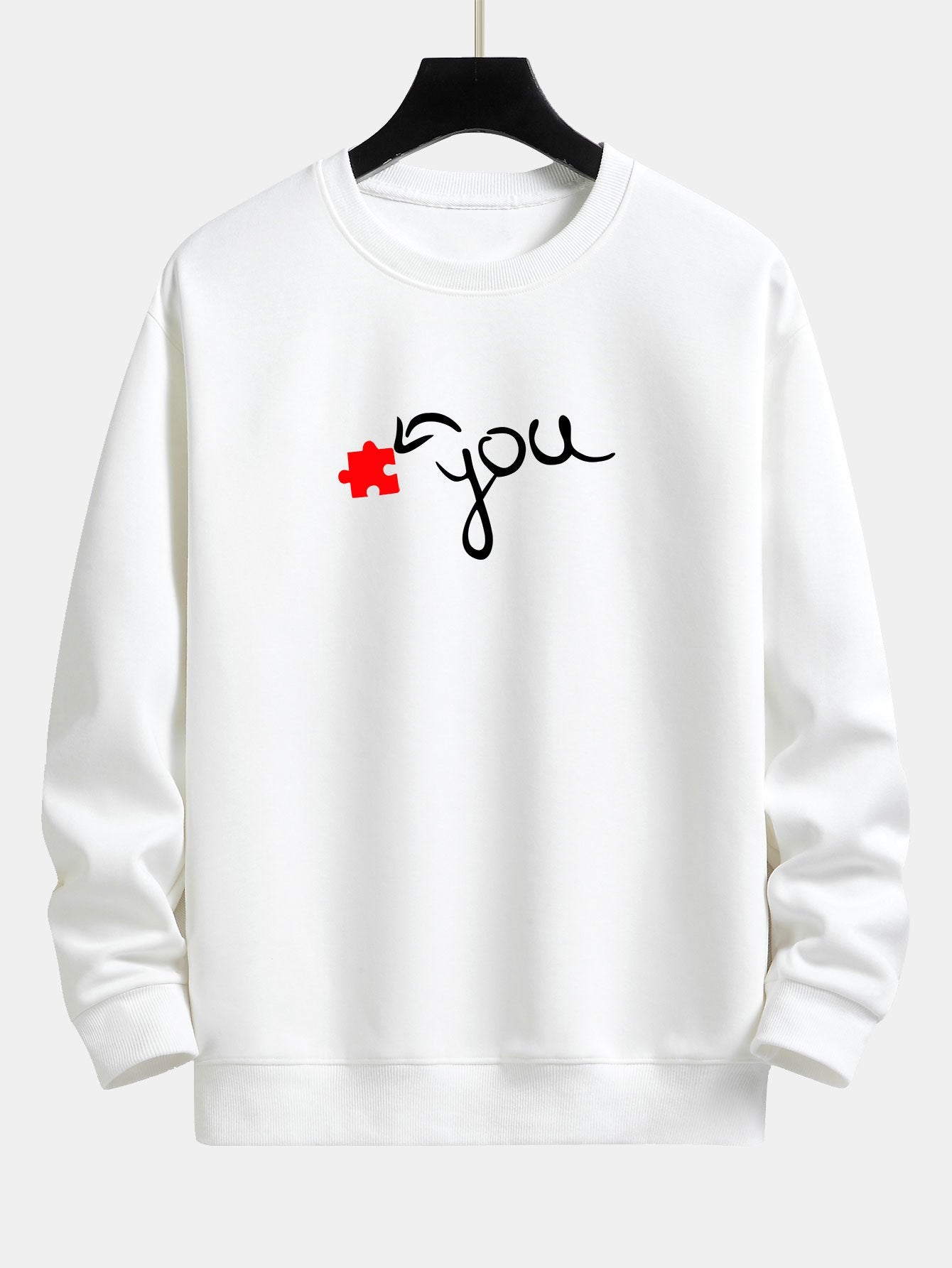 Sweat-shirt décontracté à imprimé cœur et pièce de puzzle