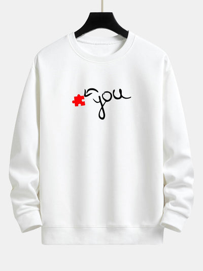 Sweat-shirt décontracté à imprimé cœur et pièce de puzzle