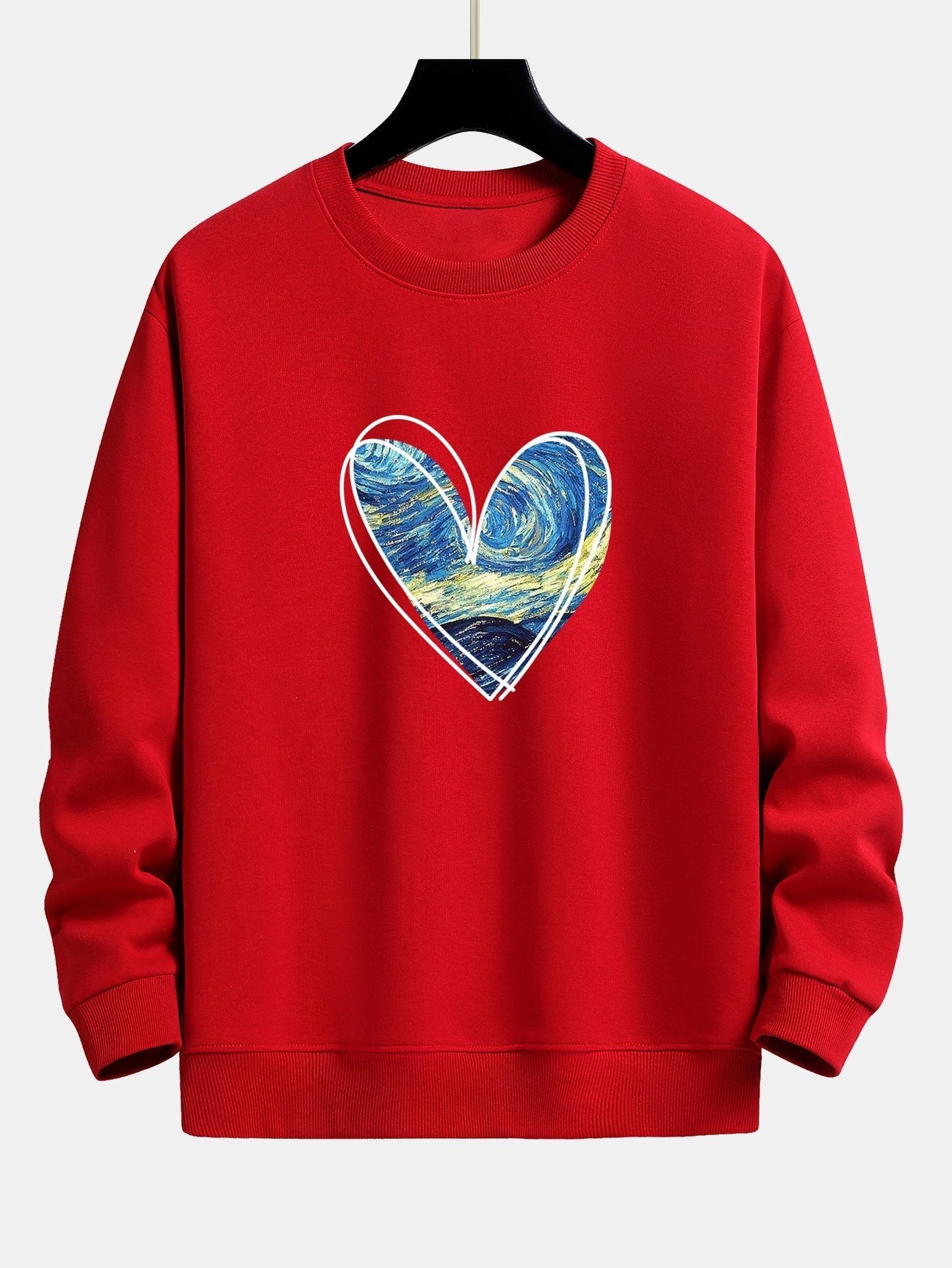 Sweat-shirt décontracté à imprimé cœur et ciel étoilé
