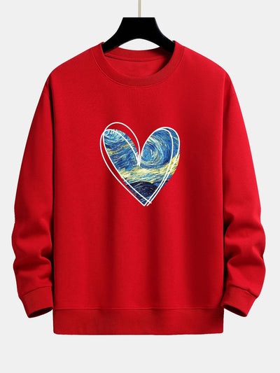 Sweat-shirt décontracté à imprimé cœur et ciel étoilé