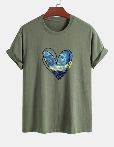 T-shirt en coton coupe standard à imprimé cœur et ciel étoilé