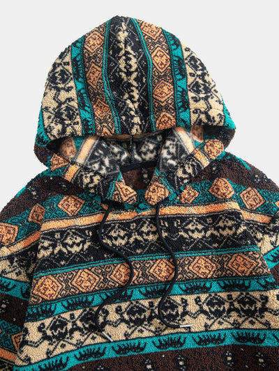 Sweat à capuche en polaire motif géométrique ethnique