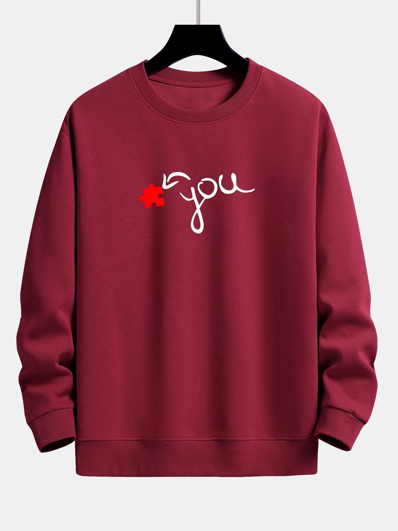 Sweat-shirt décontracté à imprimé cœur et pièce de puzzle