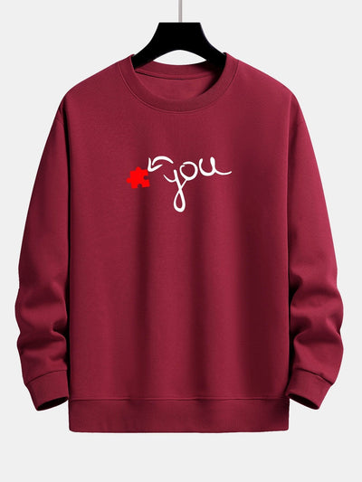 Sweat-shirt décontracté à imprimé cœur et pièce de puzzle