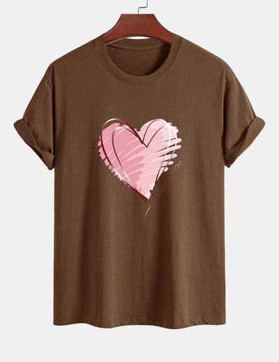 T-shirt en coton coupe classique à imprimé cœur Doodle
