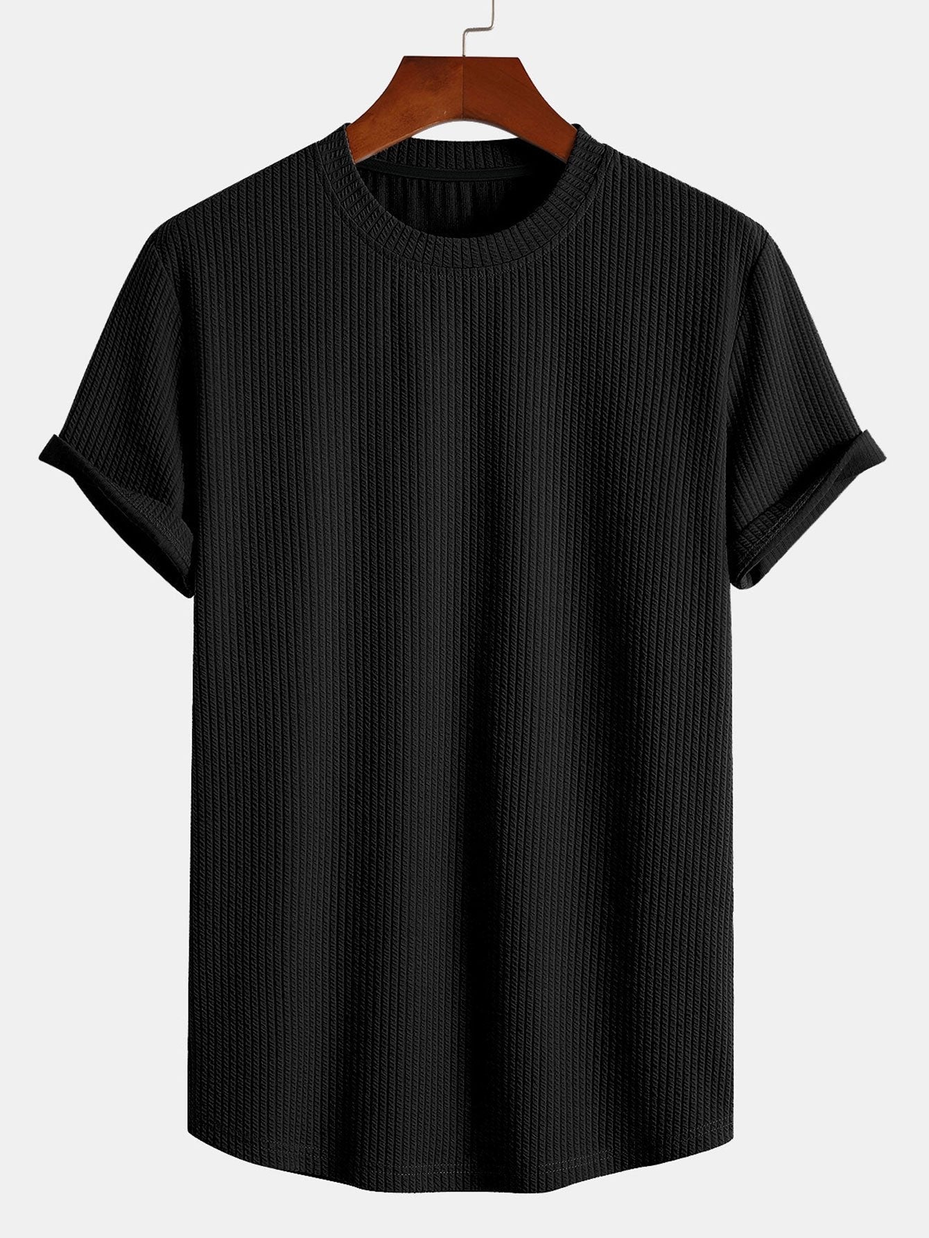T-shirt côtelé à ourlet arrondi et coupe près du corps